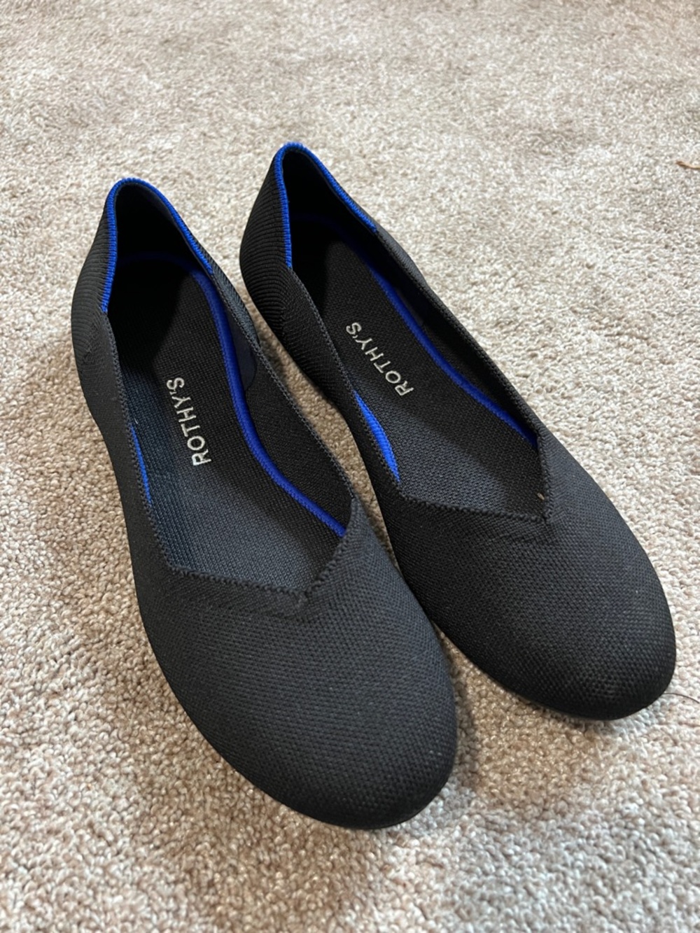 Rothy's Black Knit Flats with Blue Trim Size 10.5